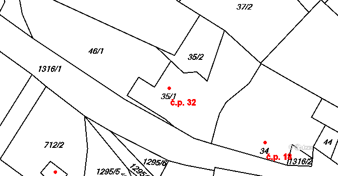 Malý Ježov 32, Smilovy Hory na parcele st. 35/1 v KÚ Malý Ježov, Katastrální mapa