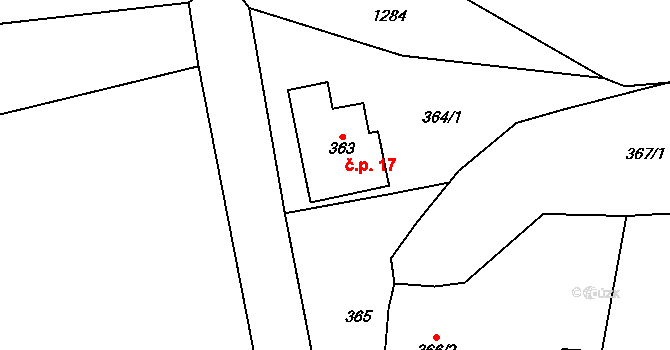 Mašovice 17, Meclov na parcele st. 363 v KÚ Mašovice u Meclova, Katastrální mapa