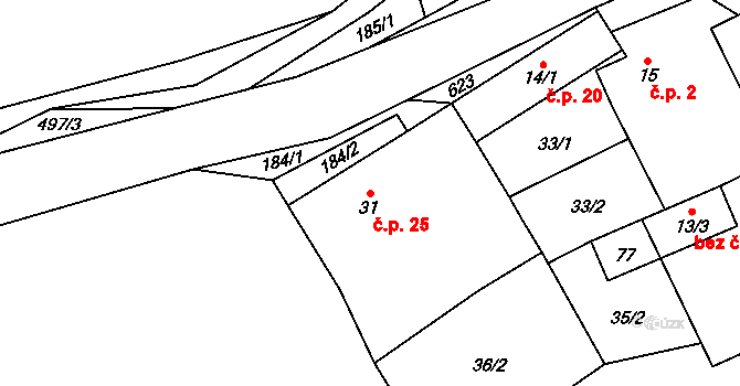 Ostrovec 25, Ostrovec-Lhotka na parcele st. 31 v KÚ Ostrovec u Terešova, Katastrální mapa