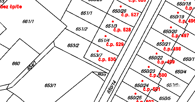Jakubské Předměstí 530, Jaroměř na parcele st. 653/7 v KÚ Jaroměř, Katastrální mapa