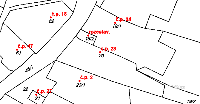 Kleny 23, Provodov-Šonov na parcele st. 20 v KÚ Kleny, Katastrální mapa
