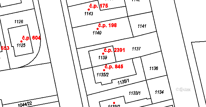Chodov 2391, Praha na parcele st. 1139 v KÚ Chodov, Katastrální mapa