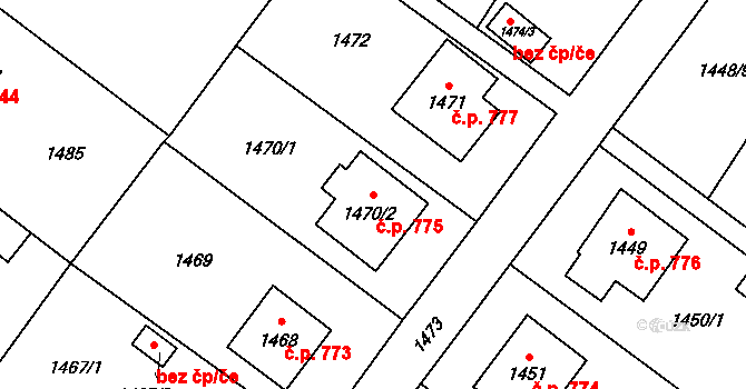 Studénka 775 na parcele st. 1470/2 v KÚ Studénka nad Odrou, Katastrální mapa
