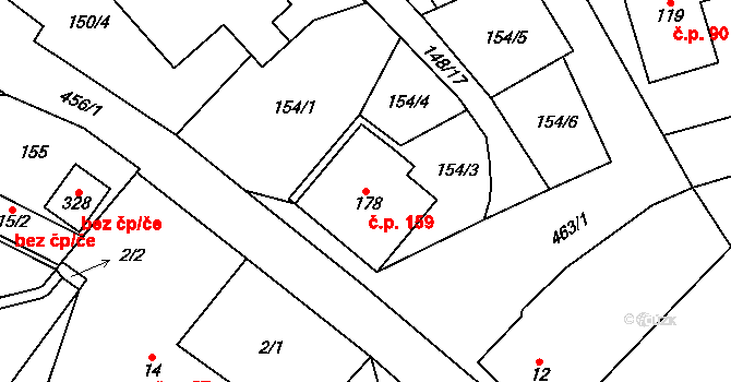 Perštejn 159 na parcele st. 178 v KÚ Perštejn, Katastrální mapa