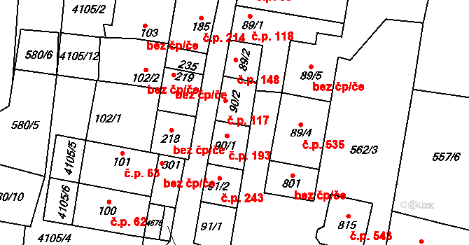 Lenešice 117 na parcele st. 90/2 v KÚ Lenešice, Katastrální mapa