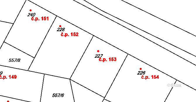 Telce 153, Peruc na parcele st. 227 v KÚ Telce, Katastrální mapa