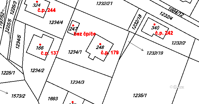 Lípa 179 na parcele st. 248 v KÚ Lípa u Havlíčkova Brodu, Katastrální mapa