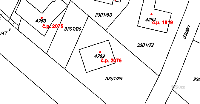 Čelákovice 2076 na parcele st. 4789 v KÚ Čelákovice, Katastrální mapa