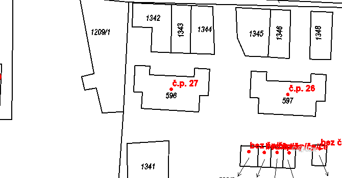 Josefodol 27, Světlá nad Sázavou na parcele st. 596 v KÚ Horní Bohušice, Katastrální mapa