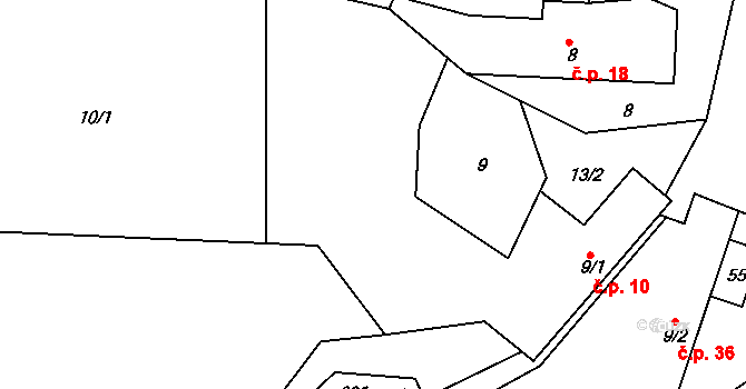 Petrovice u Uhelné Příbramě 10, Uhelná Příbram na parcele st. 9/1 v KÚ Petrovice u Uhelné Příbramě, Katastrální mapa