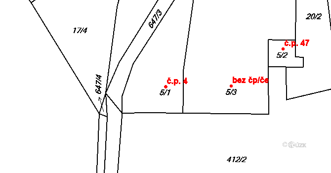 Brocná 4, Skuhrov nad Bělou na parcele st. 5/1 v KÚ Brocná, Katastrální mapa