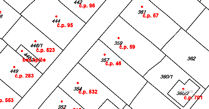 Lednice 46 na parcele st. 357 v KÚ Lednice na Moravě, Katastrální mapa