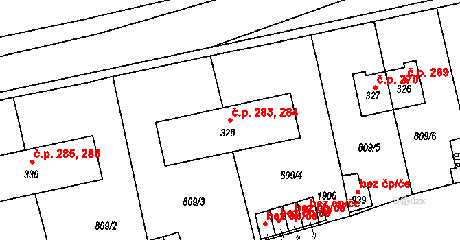 Chlumčany 283,284 na parcele st. 328 v KÚ Chlumčany u Přeštic, Katastrální mapa