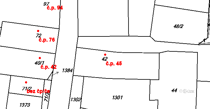 Mantov 45, Chotěšov na parcele st. 42 v KÚ Mantov, Katastrální mapa