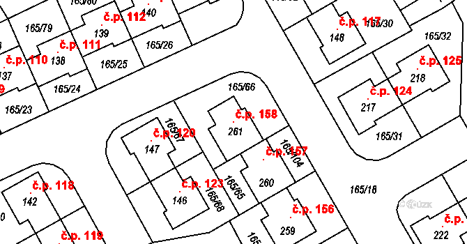 Býkev 158 na parcele st. 261 v KÚ Býkev, Katastrální mapa