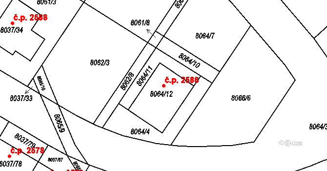 Objekt 2586 na parcele st. 8064/12 v KÚ Město Žďár, Katastrální mapa