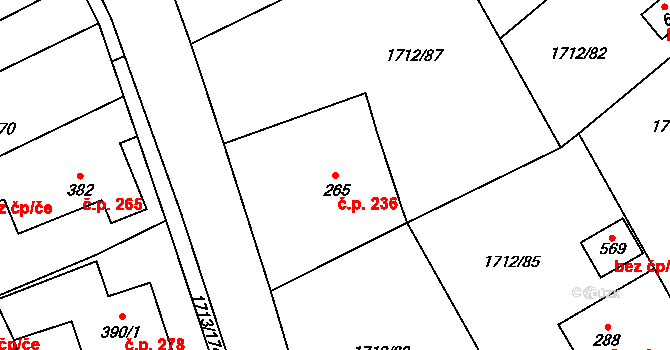 Tymákov 236 na parcele st. 265 v KÚ Tymákov, Katastrální mapa