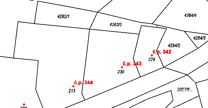 Míšovice 343, Hostěradice na parcele st. 230 v KÚ Míšovice, Katastrální mapa