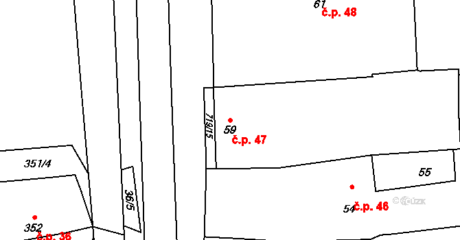 Černotín 47 na parcele st. 59 v KÚ Černotín, Katastrální mapa