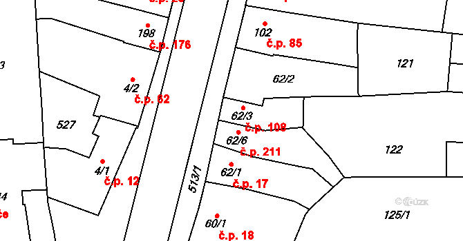Přerov III-Lověšice 108, Přerov na parcele st. 62/3 v KÚ Lověšice u Přerova, Katastrální mapa