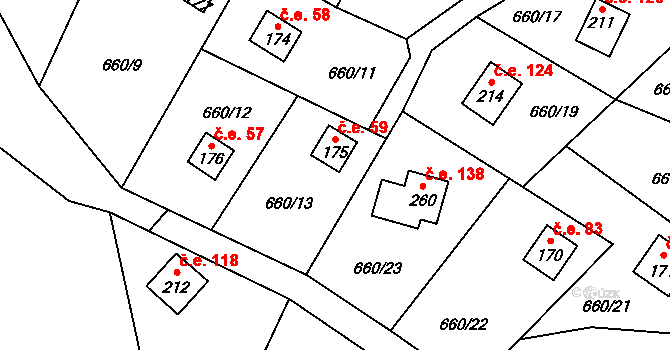 Čeřenice 59, Sázava na parcele st. 175 v KÚ Čeřenice, Katastrální mapa