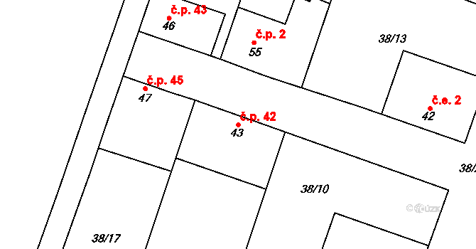 Kobylníky 42, Klobuky na parcele st. 43 v KÚ Kobylníky, Katastrální mapa