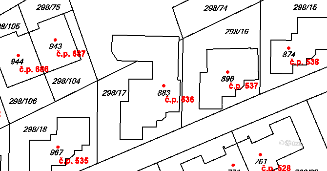 Horoměřice 536 na parcele st. 883 v KÚ Horoměřice, Katastrální mapa