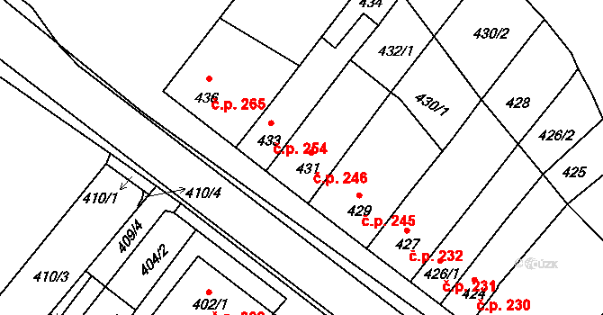 Těšany 246 na parcele st. 431 v KÚ Těšany, Katastrální mapa