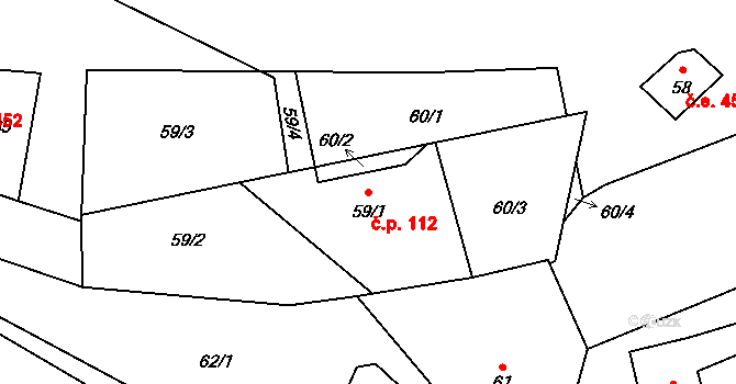 Vidly 112, Vrbno pod Pradědem na parcele st. 59/1 v KÚ Železná pod Pradědem, Katastrální mapa