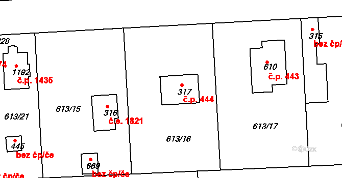 Olešovice 444, Kamenice na parcele st. 317 v KÚ Ládví, Katastrální mapa