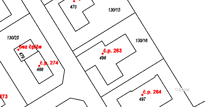 Cerekvice nad Loučnou 263 na parcele st. 496 v KÚ Cerekvice nad Loučnou, Katastrální mapa