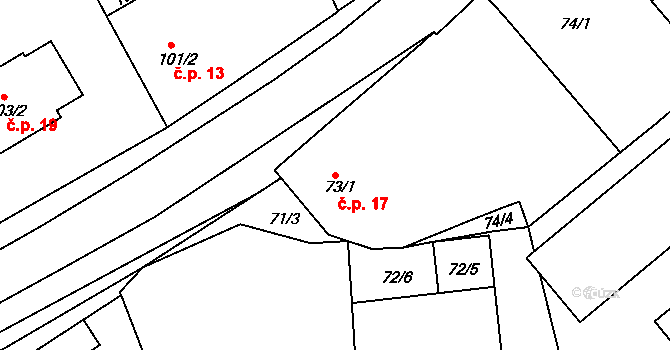 Tuchlovice 17 na parcele st. 73/1 v KÚ Tuchlovice, Katastrální mapa