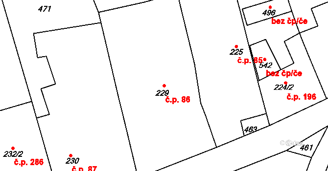 Šumvald 86 na parcele st. 229 v KÚ Šumvald, Katastrální mapa