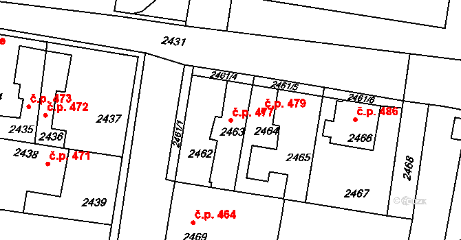 Mimoň I 477, Mimoň na parcele st. 2463 v KÚ Mimoň, Katastrální mapa