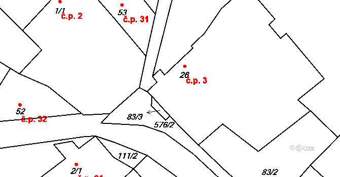 Teplá 3, Třebenice na parcele st. 26 v KÚ Teplá u Třebenic, Katastrální mapa