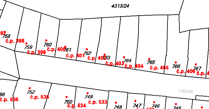 Roudnice nad Labem 403 na parcele st. 763 v KÚ Roudnice nad Labem, Katastrální mapa