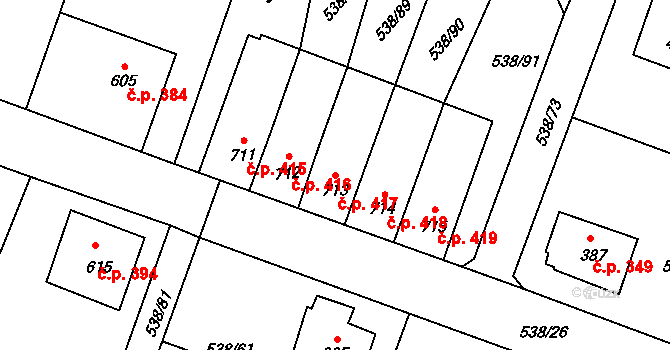 Chýnov 417 na parcele st. 713 v KÚ Chýnov u Tábora, Katastrální mapa