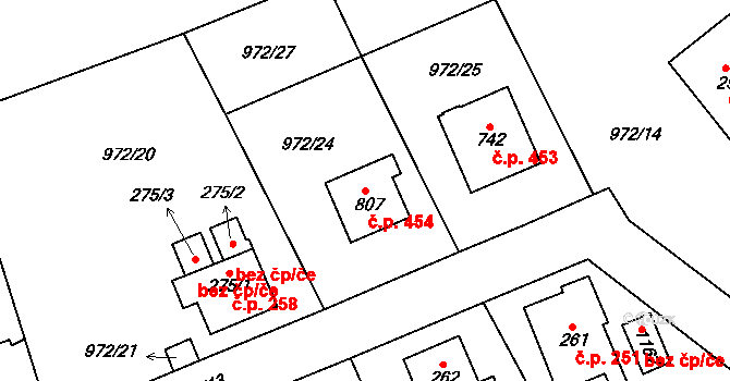 Stará Paka 454 na parcele st. 807 v KÚ Stará Paka, Katastrální mapa