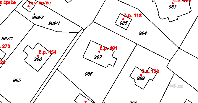 Brná 481, Ústí nad Labem na parcele st. 987 v KÚ Brná nad Labem, Katastrální mapa