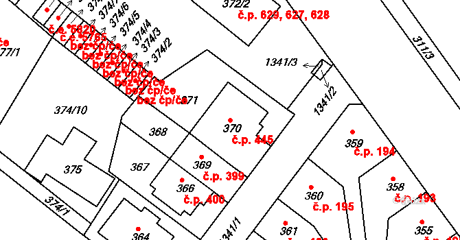 Bukov 445, Ústí nad Labem na parcele st. 370 v KÚ Bukov, Katastrální mapa