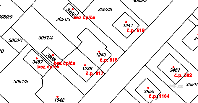 Žichlínské Předměstí 616, Lanškroun na parcele st. 1240 v KÚ Lanškroun, Katastrální mapa