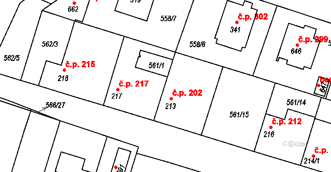 Sokoleč 202 na parcele st. 213 v KÚ Sokoleč, Katastrální mapa