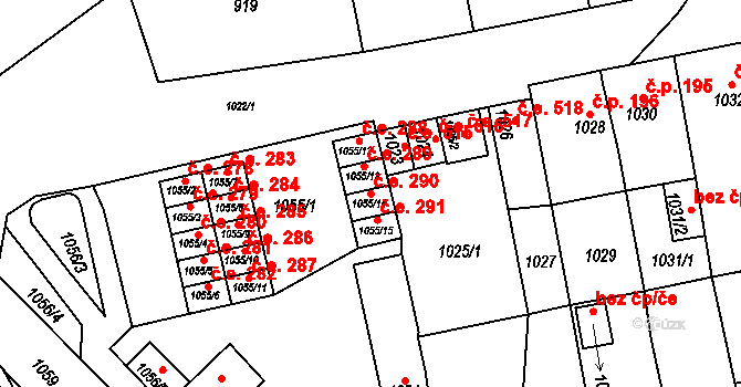 Miřetice u Klášterce nad Ohří 290, Klášterec nad Ohří na parcele st. 1055/14 v KÚ Miřetice u Klášterce nad Ohří, Katastrální mapa