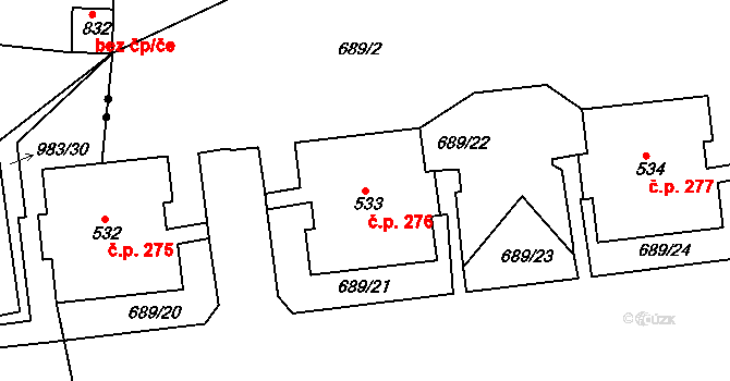 Maršov 276, Krupka na parcele st. 533 v KÚ Maršov u Krupky, Katastrální mapa