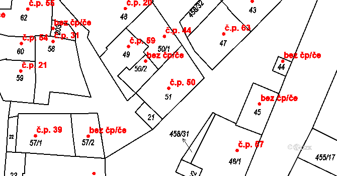 Příložany 50, Jaroměřice nad Rokytnou na parcele st. 51 v KÚ Příložany, Katastrální mapa