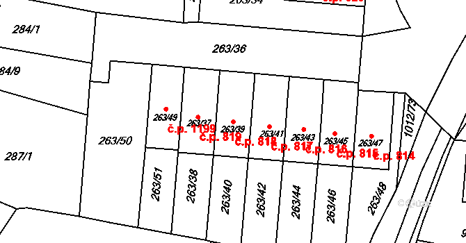 Komín 818, Brno na parcele st. 263/39 v KÚ Komín, Katastrální mapa
