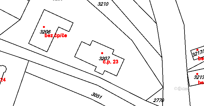 Pelechov 23, Železný Brod na parcele st. 3207 v KÚ Železný Brod, Katastrální mapa