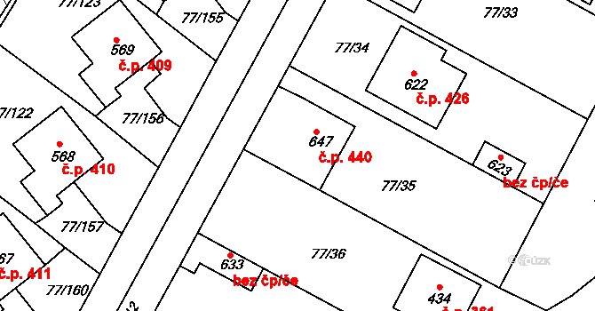 Dobroměřice 440 na parcele st. 647 v KÚ Dobroměřice, Katastrální mapa