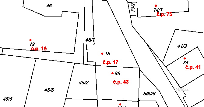 Horoušany 17 na parcele st. 18 v KÚ Horoušany, Katastrální mapa