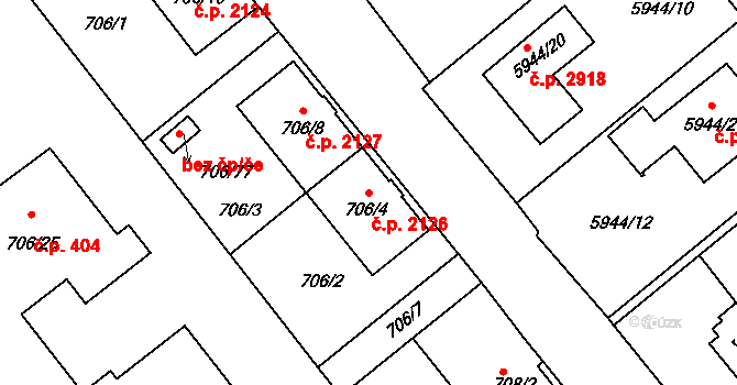 Frýdek 2126, Frýdek-Místek na parcele st. 706/4 v KÚ Frýdek, Katastrální mapa